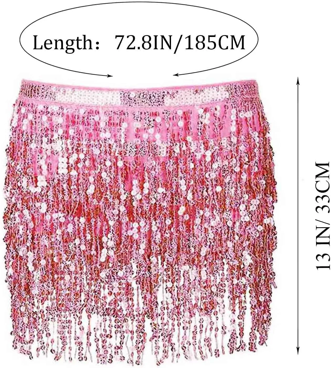 Kakaco Gold Tassel Skirt Women Sequin Fringe Skirts Sparkly Belly Dance Skirt Sparkle Hip Scarf
