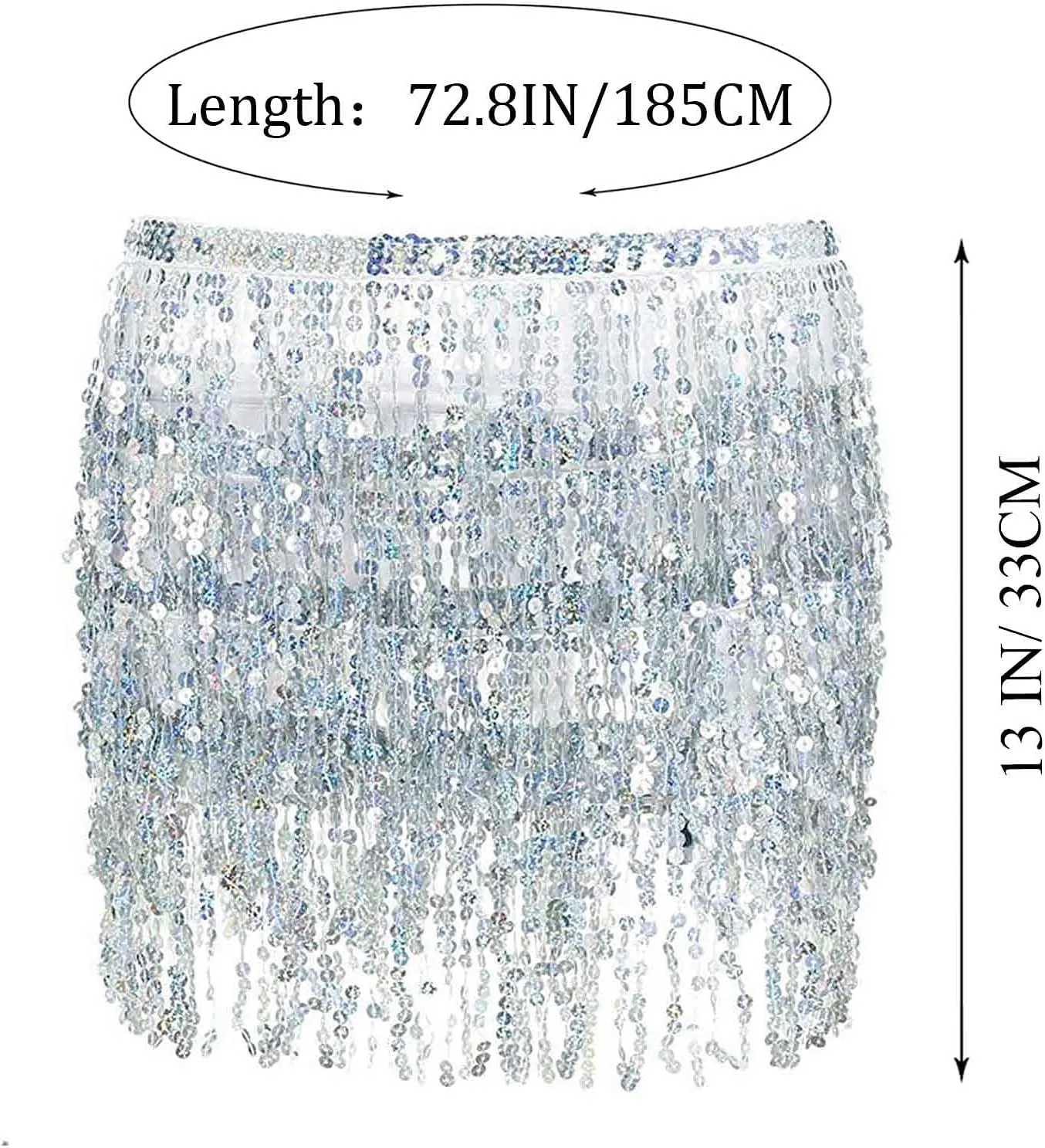 Kakaco Gold Tassel Skirt Women Sequin Fringe Skirts Sparkly Belly Dance Skirt Sparkle Hip Scarf