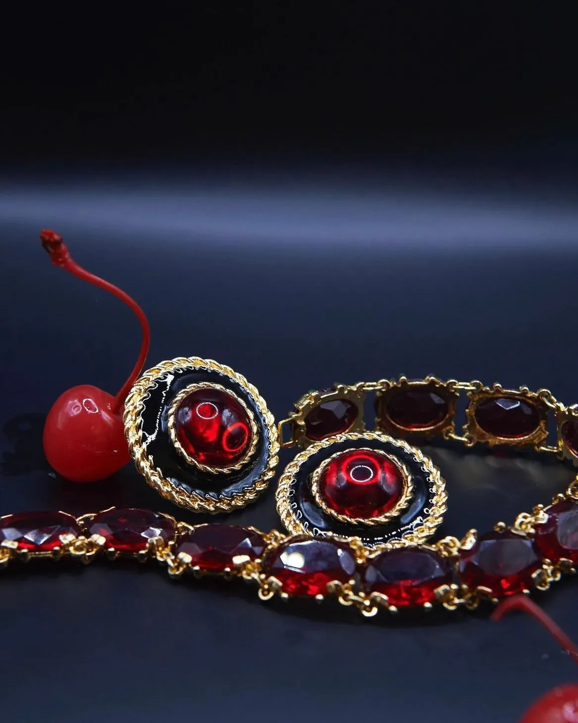 Large red and black vintage clip on earrings