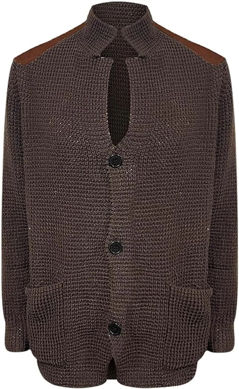 Maiyifu-GJ Men's Stand Collar Button Down Cardigan Casual Slim Fit Cardigan Jacket Thermal Waffle Knit Sweaters