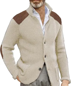 Maiyifu-GJ Men's Stand Collar Button Down Cardigan Casual Slim Fit Cardigan Jacket Thermal Waffle Knit Sweaters