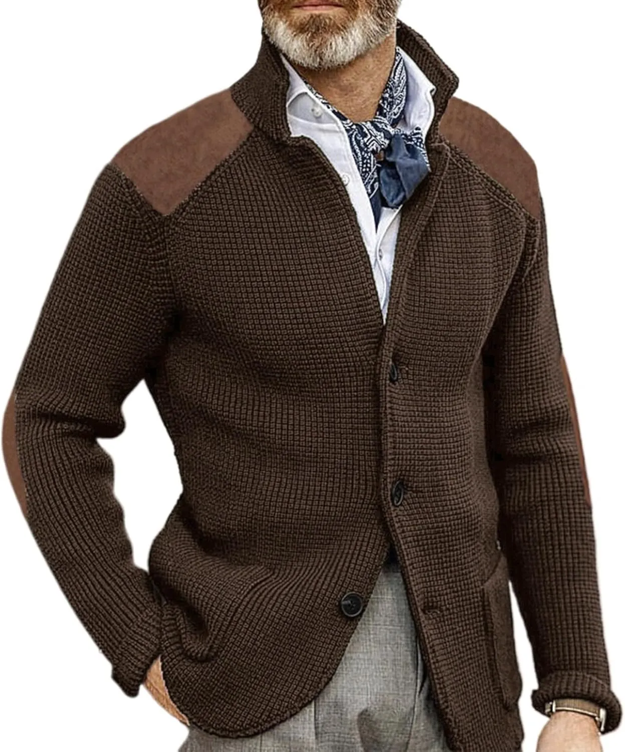 Maiyifu-GJ Men's Stand Collar Button Down Cardigan Casual Slim Fit Cardigan Jacket Thermal Waffle Knit Sweaters