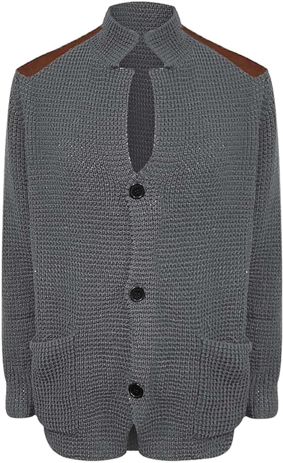 Maiyifu-GJ Men's Stand Collar Button Down Cardigan Casual Slim Fit Cardigan Jacket Thermal Waffle Knit Sweaters