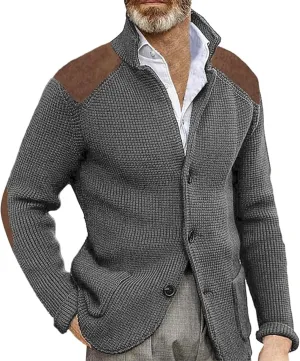 Maiyifu-GJ Men's Stand Collar Button Down Cardigan Casual Slim Fit Cardigan Jacket Thermal Waffle Knit Sweaters