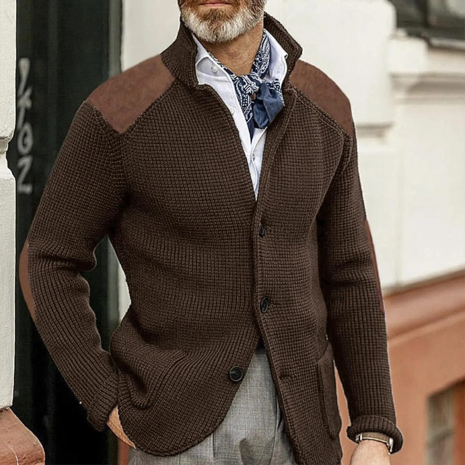 Maiyifu-GJ Men's Stand Collar Button Down Cardigan Casual Slim Fit Cardigan Jacket Thermal Waffle Knit Sweaters