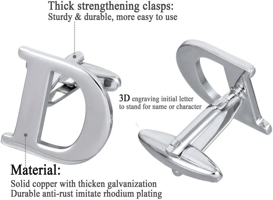 Men's Alphabet Cufflinks 1 Pair with Gift Box