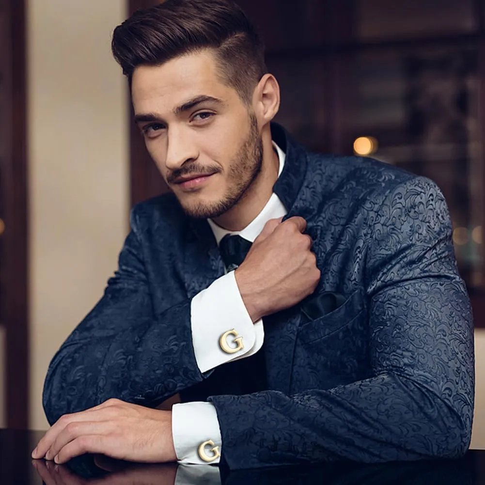 Men's Gold Alphabet Cufflinks 1 Pair with Gift Box