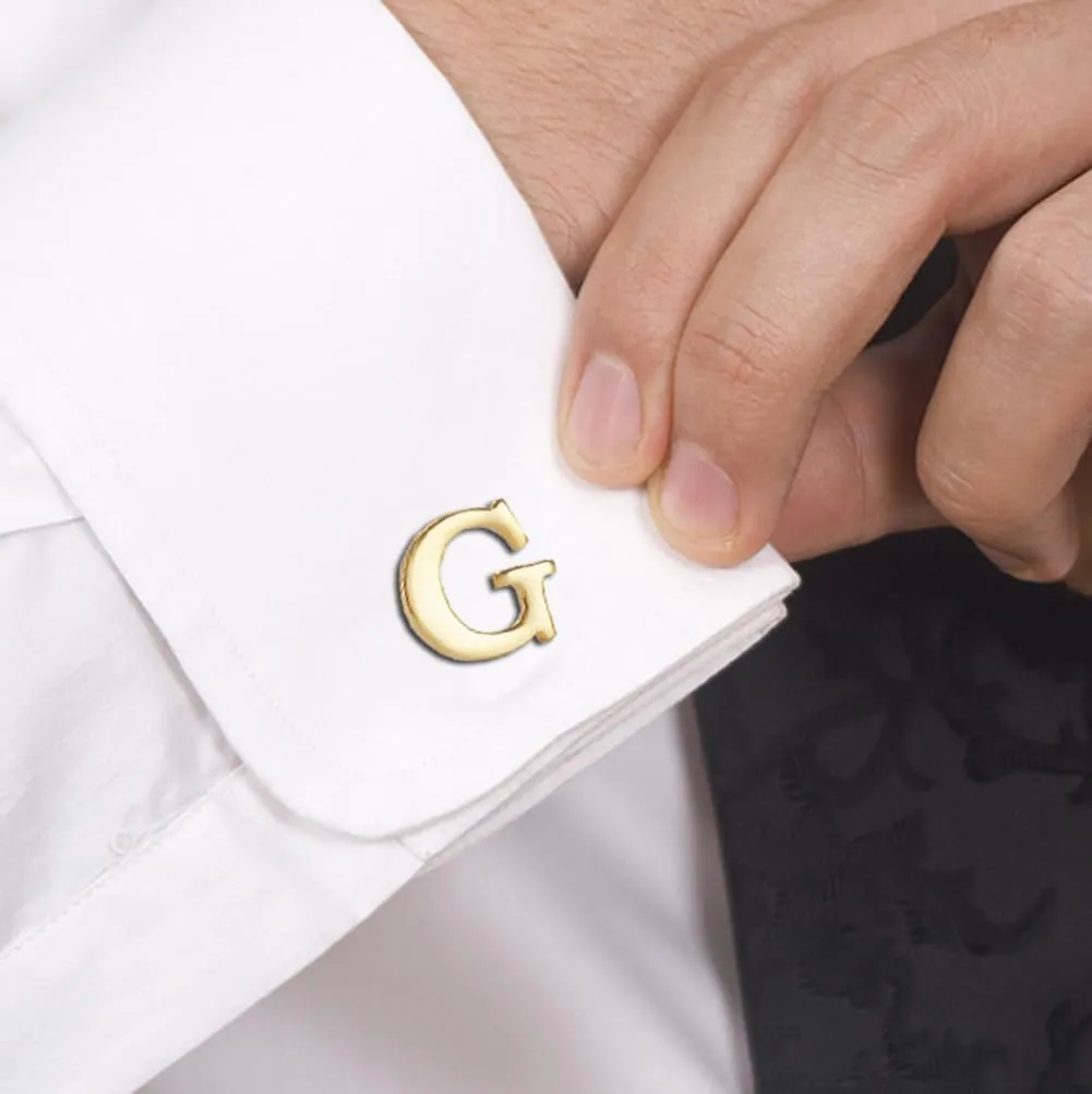 Men's Gold Alphabet Cufflinks 1 Pair with Gift Box