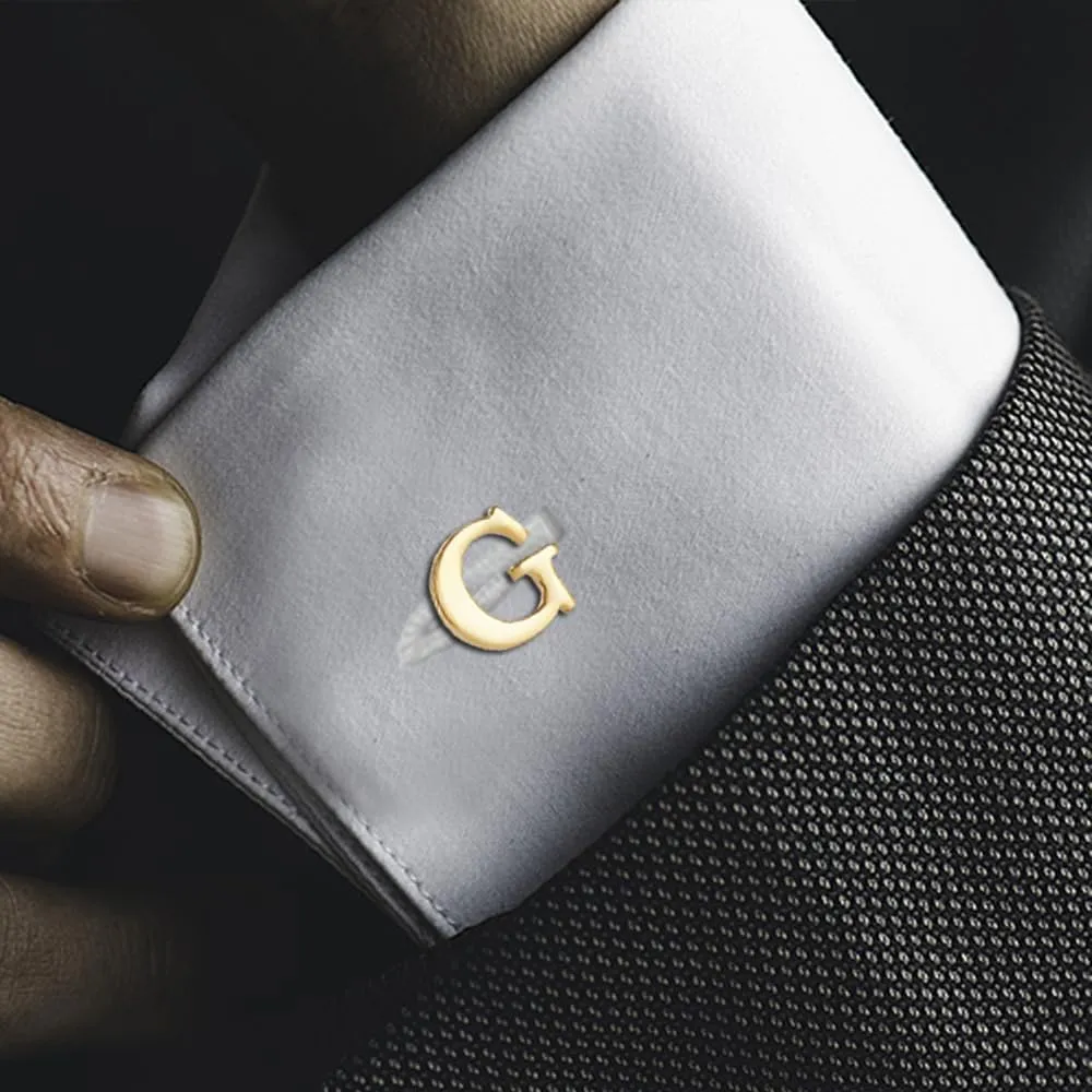 Men's Gold Alphabet Cufflinks 1 Pair with Gift Box