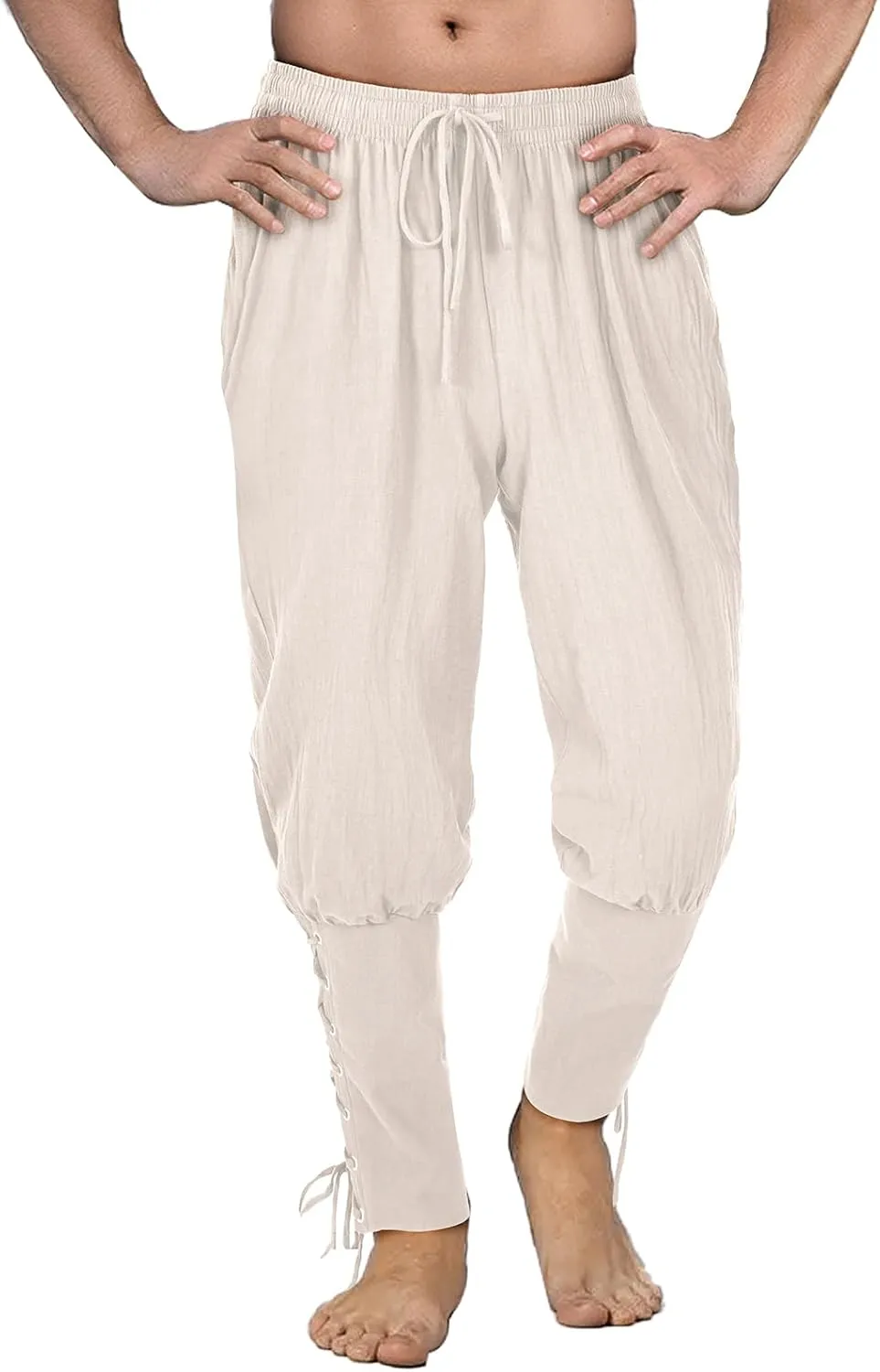 Men's Pirate Pants Renaissance Medieval Viking Pants Linen Ankle Banded Trousers Halloween Costume