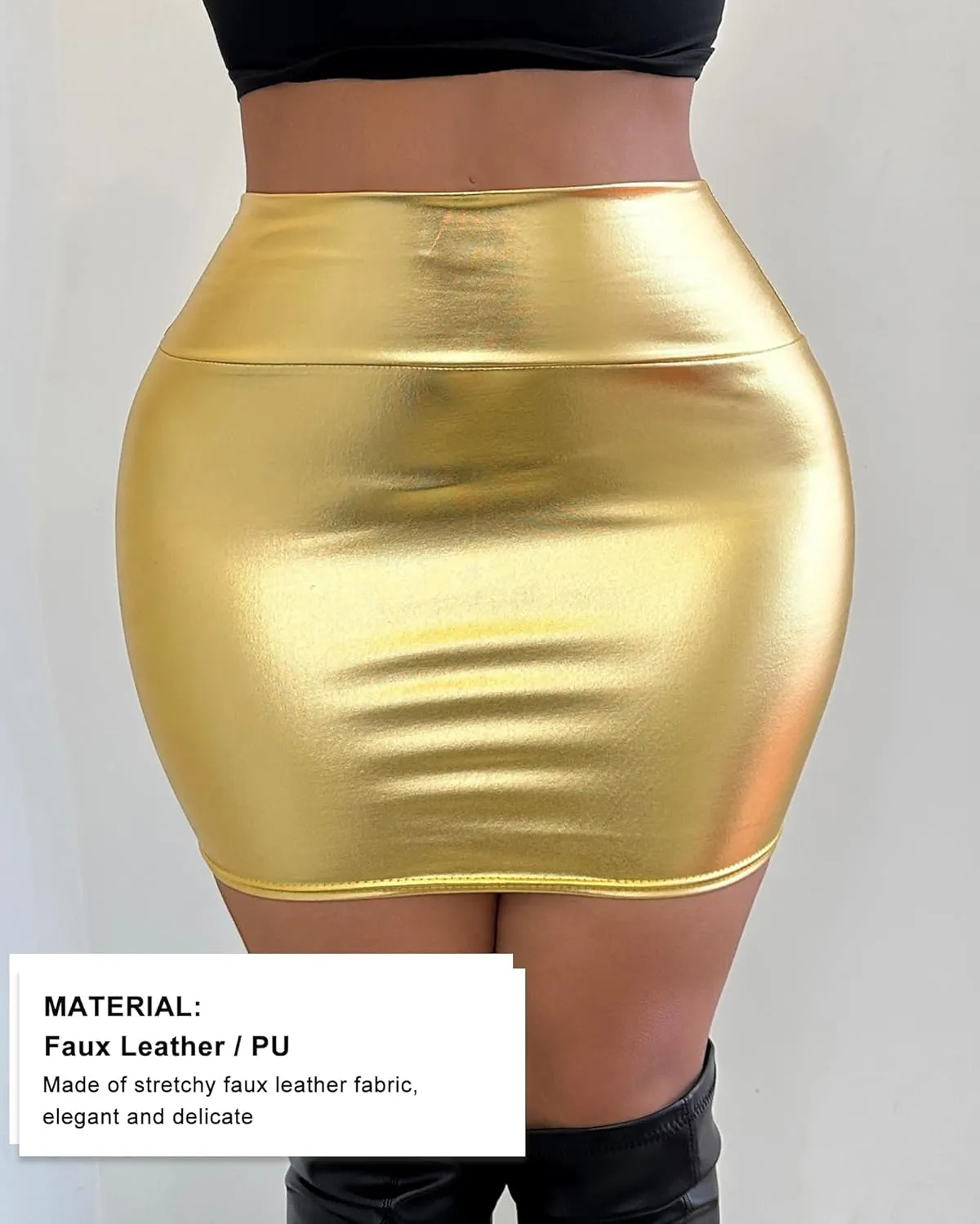 Metallic Bodycon Mini Skirt - High Shine Silver Party Wear, Liquid Sexy Tight Pencil Skirt for Women