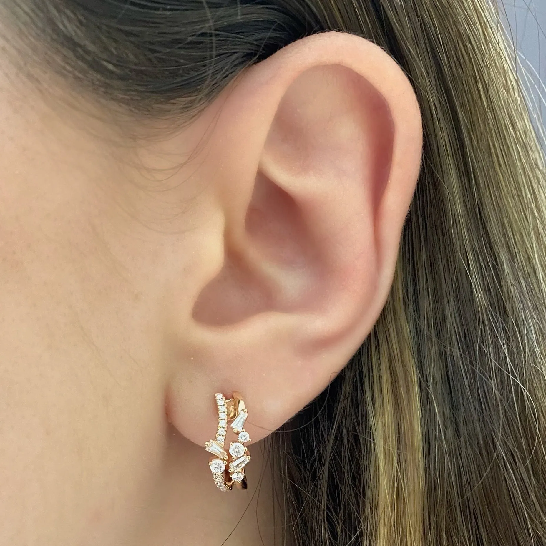 Mixed Cut Diamond Huggie Earrings