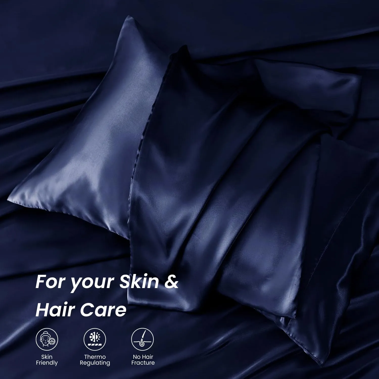 Mush 400TC Luxurious Satin Silk King Size Flat Sheet with 2 Pillow Covers - Silky Soft, Skin-Friendly, Breathable, Durable Premium Bedding | 108 X 108 Inches (Navy Blue, King Flat)