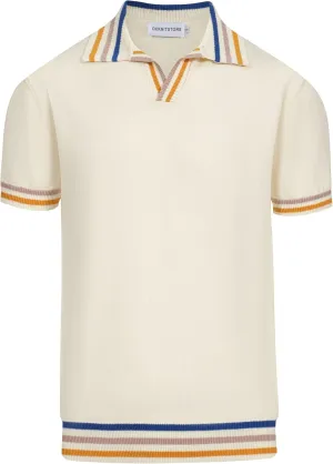 OXKNIT Men's Polo Shirt Short-Sleeved Knit with Stripe Casual Navy Shirt for Summer Sport Work