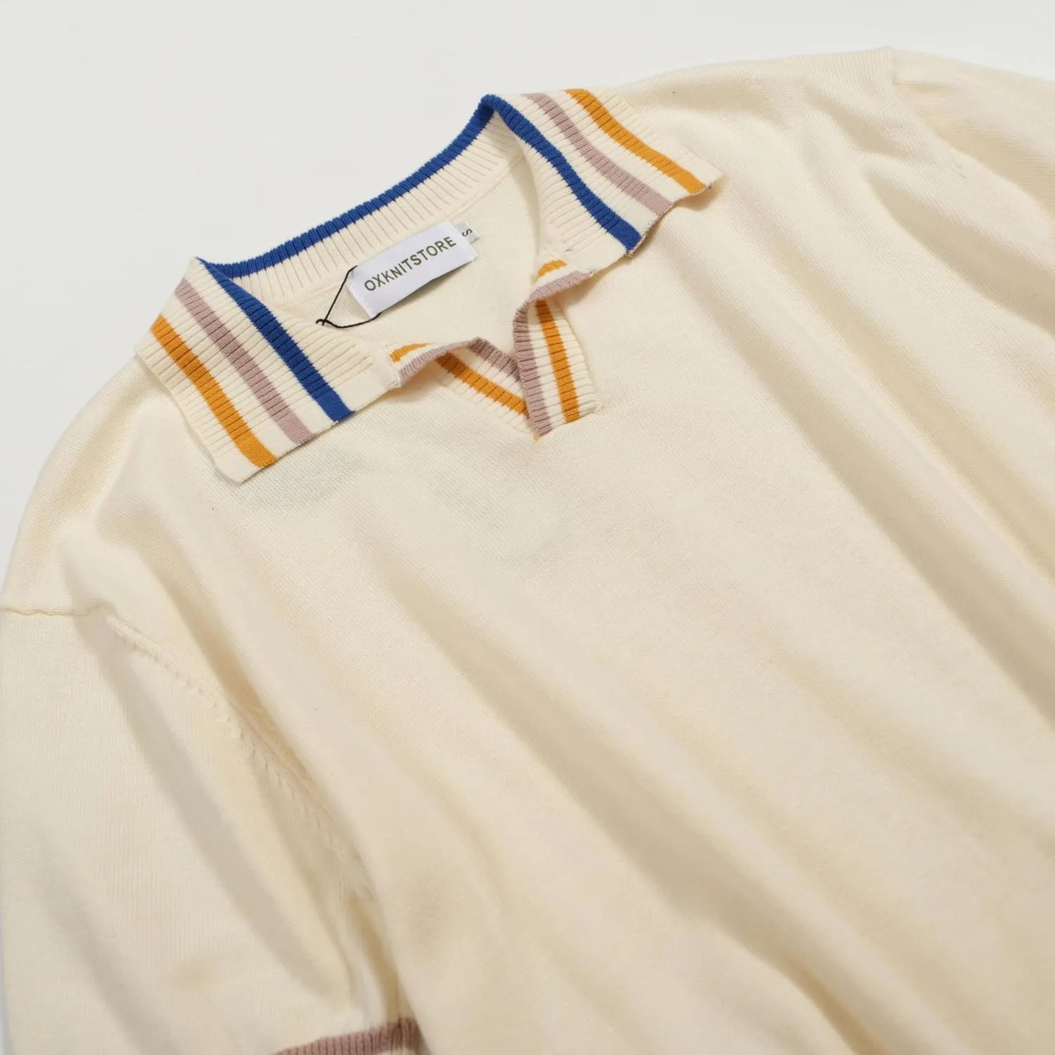 OXKNIT Men's Polo Shirt Short-Sleeved Knit with Stripe Casual Navy Shirt for Summer Sport Work