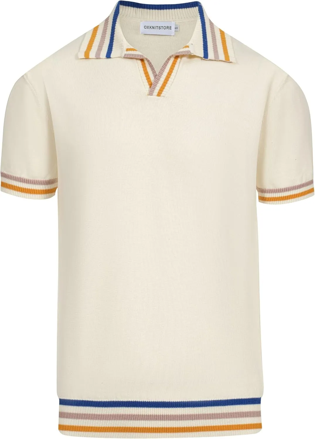 OXKNIT Men's Polo Shirt Short-Sleeved Knit with Stripe Casual Navy Shirt for Summer Sport Work
