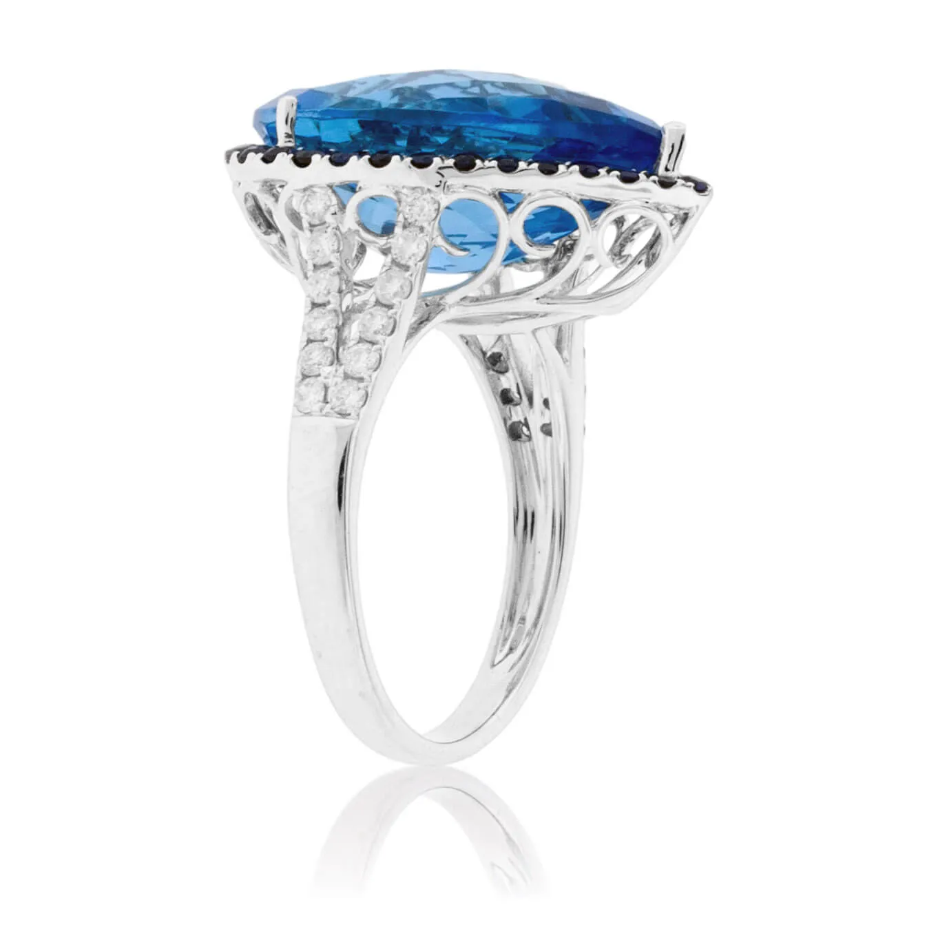 Pear Blue Topaz & Blue Sapphire Ring