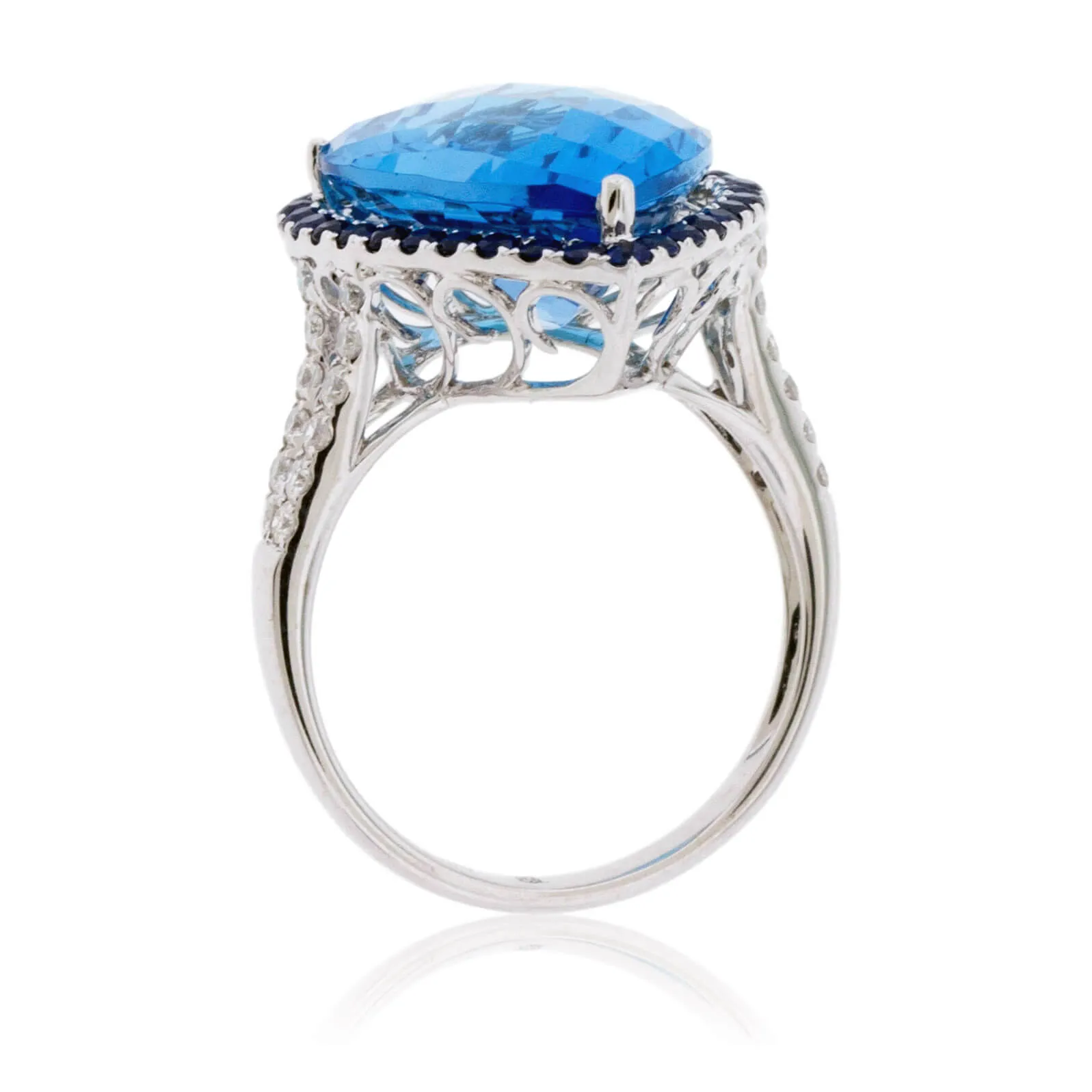 Pear Blue Topaz & Blue Sapphire Ring