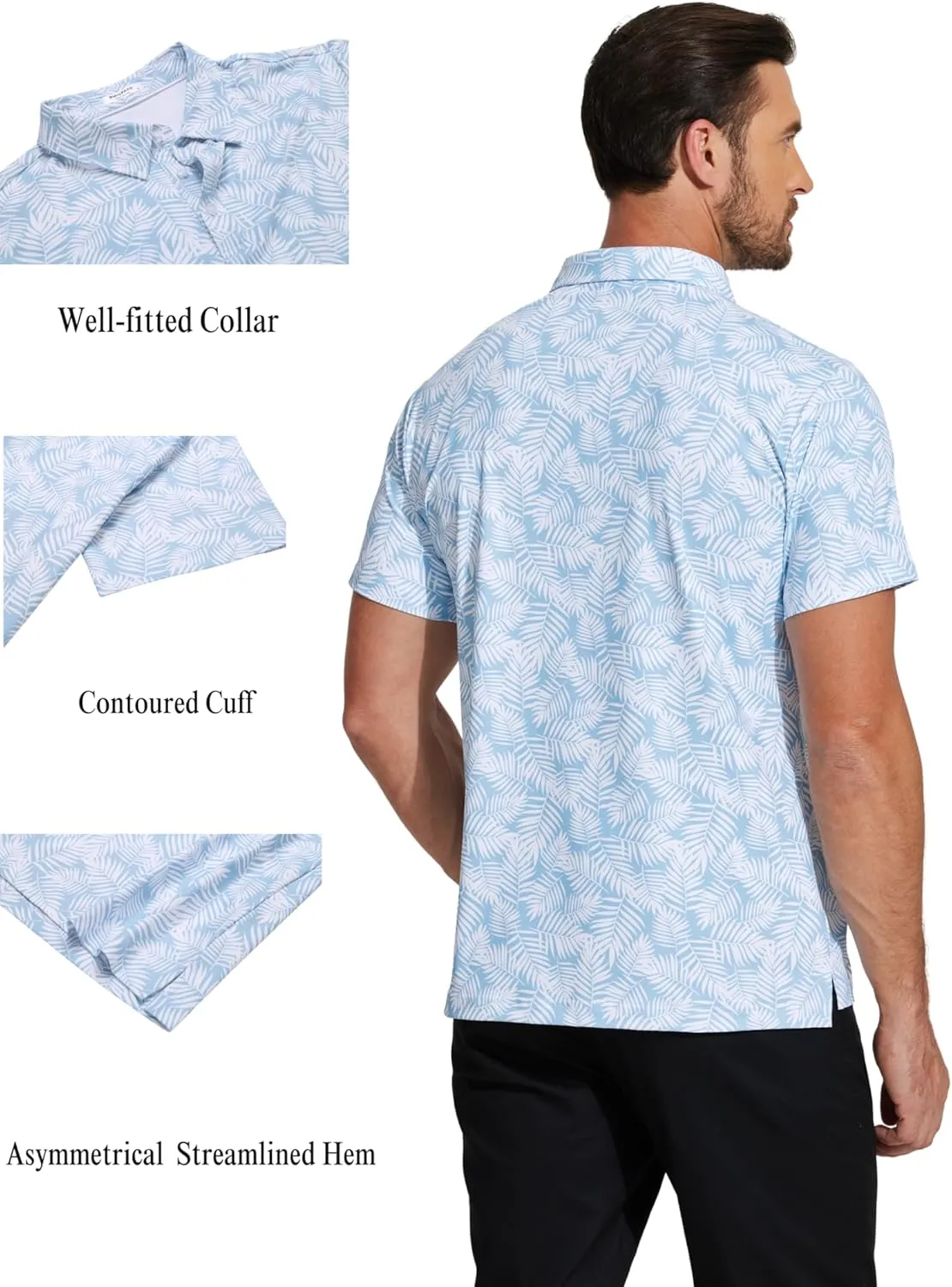 PINSPARK Men's Dry Fit Golf Shirts Moisture Wicking Performance Polo Shirts for Men Summer Print Golf Polo Shirt Short Sleeve