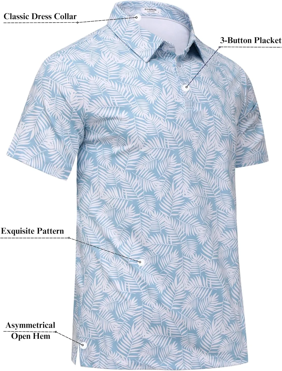 PINSPARK Men's Dry Fit Golf Shirts Moisture Wicking Performance Polo Shirts for Men Summer Print Golf Polo Shirt Short Sleeve