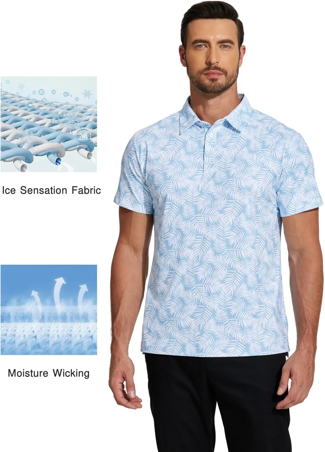 PINSPARK Men's Dry Fit Golf Shirts Moisture Wicking Performance Polo Shirts for Men Summer Print Golf Polo Shirt Short Sleeve