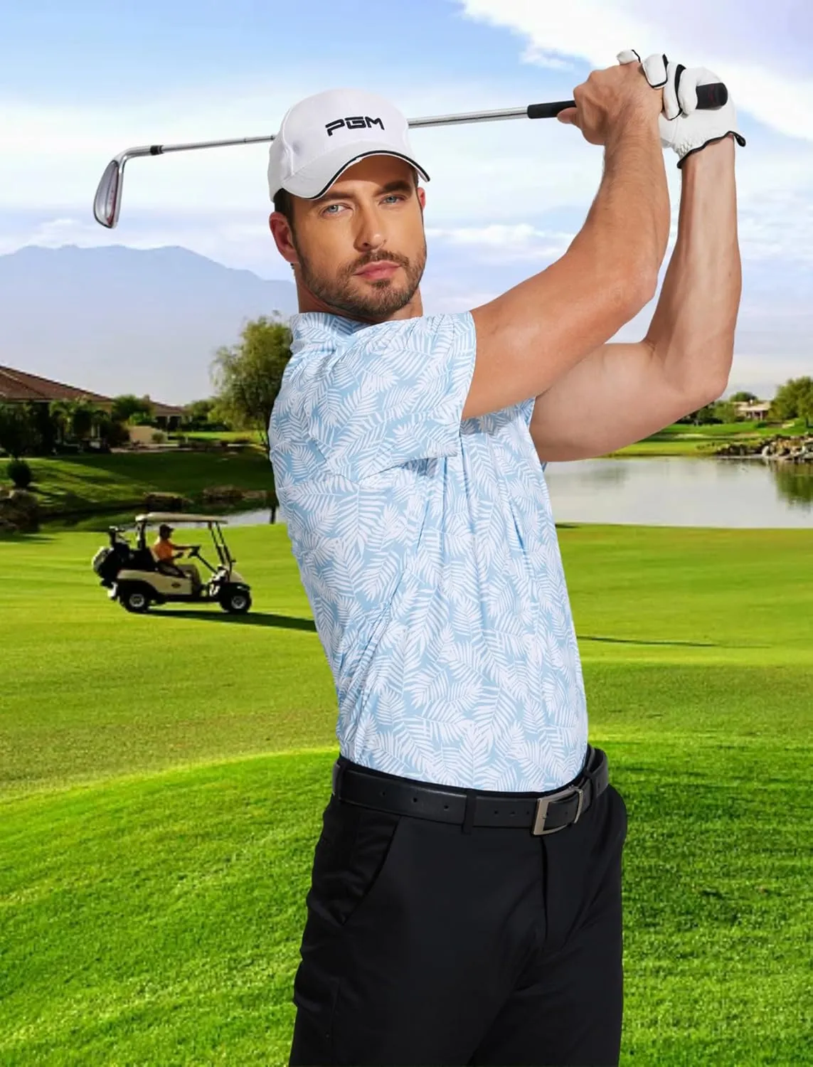 PINSPARK Men's Dry Fit Golf Shirts Moisture Wicking Performance Polo Shirts for Men Summer Print Golf Polo Shirt Short Sleeve