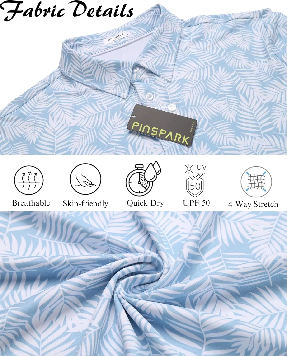 PINSPARK Men's Dry Fit Golf Shirts Moisture Wicking Performance Polo Shirts for Men Summer Print Golf Polo Shirt Short Sleeve