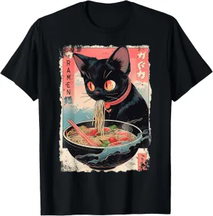 Ramen Noodles Cat Japan Y2K Kawaii Retro Cats Manga Anime T-Shirt