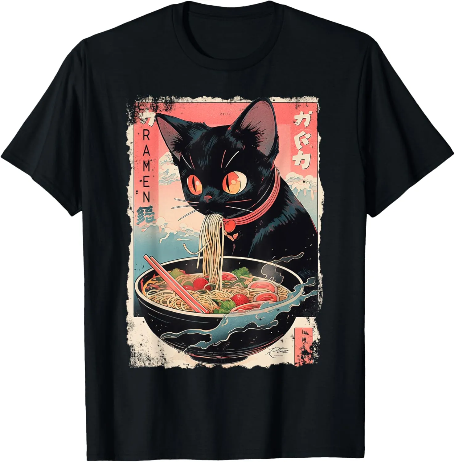 Ramen Noodles Cat Japan Y2K Kawaii Retro Cats Manga Anime T-Shirt
