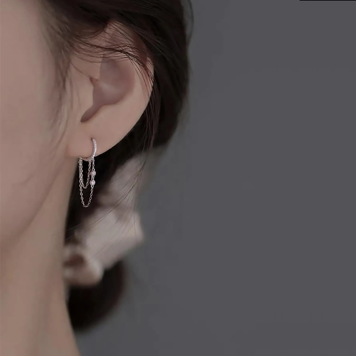 Reffeer 925 Sterling Silver Chain Drop Earrings Hoop for Women Teens CZ Hoop Chain Earrings Dangle