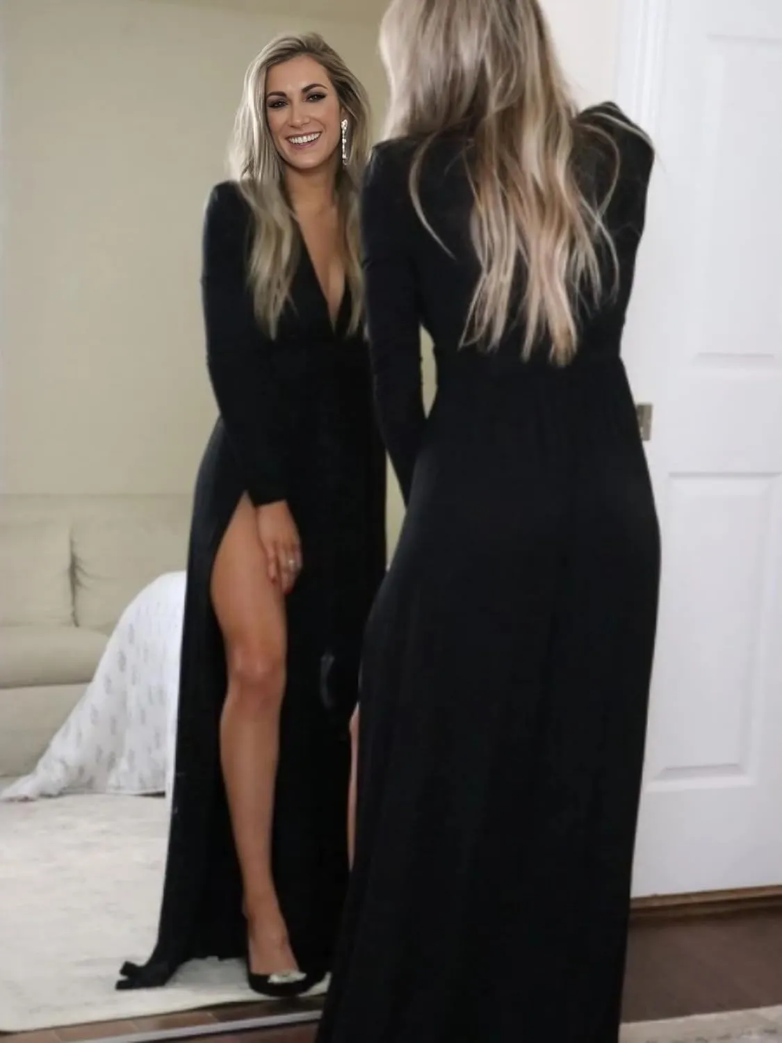 SILUI Women's Summer 2025 Sexy Double High Slit Deep V Neck Plus Size Sundresses Thigh Split Maxi Club Party Dresses