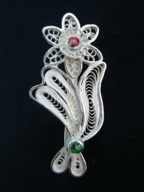 Silver Filigree Saree Pin Brooch SSP016