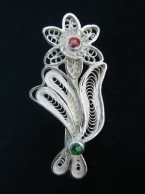 Silver Filigree Saree Pin Brooch SSP016
