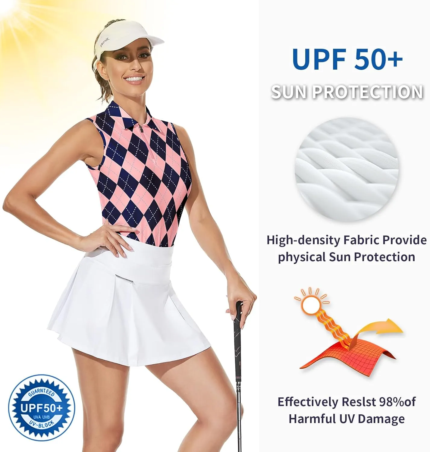 Soneven Womens Sleeveless Golf Shirt Moisture Wicking Athletic Golf Tank Top Printed Polo Tennis Shirts (XS-3XL)