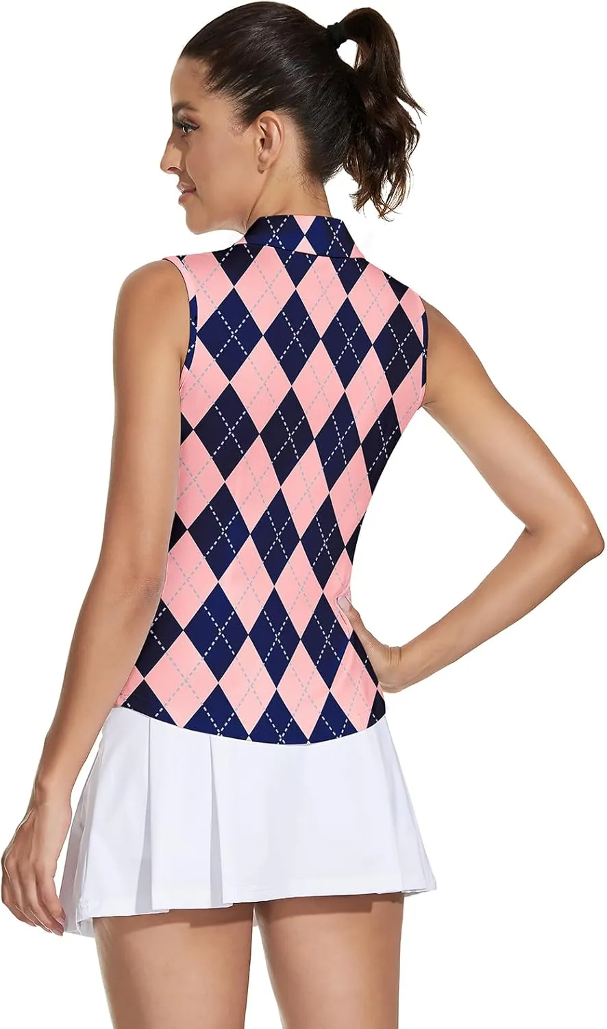 Soneven Womens Sleeveless Golf Shirt Moisture Wicking Athletic Golf Tank Top Printed Polo Tennis Shirts (XS-3XL)