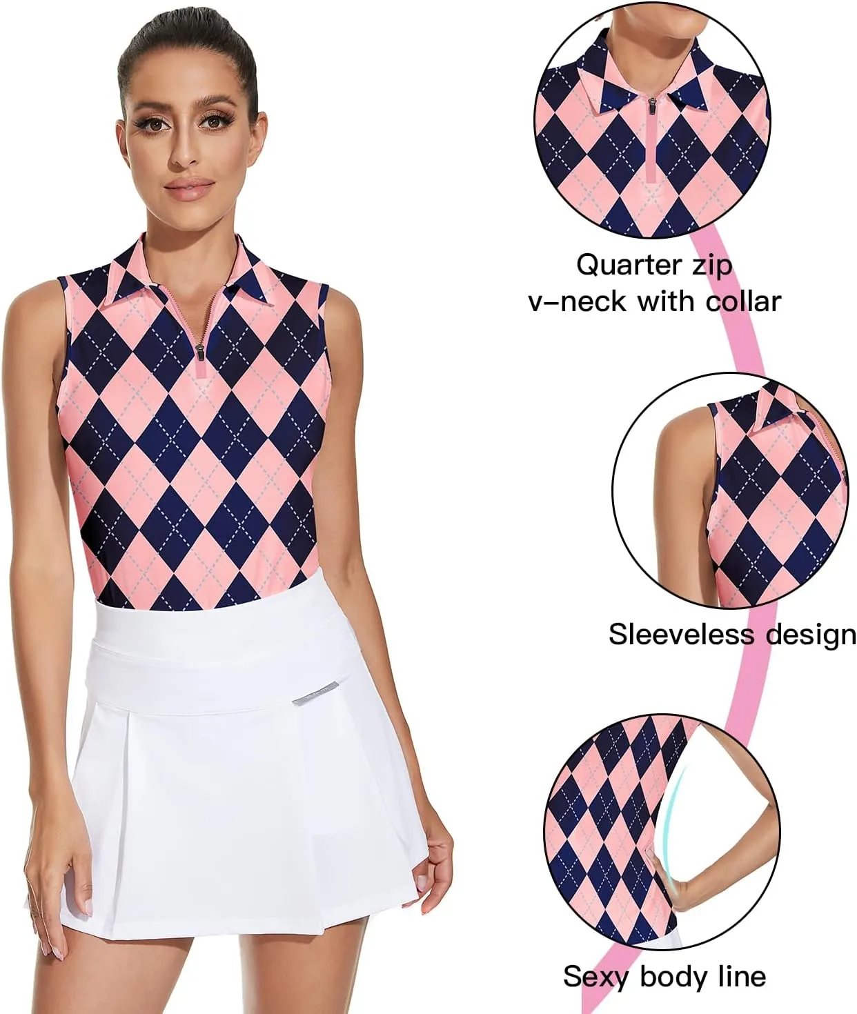 Soneven Womens Sleeveless Golf Shirt Moisture Wicking Athletic Golf Tank Top Printed Polo Tennis Shirts (XS-3XL)
