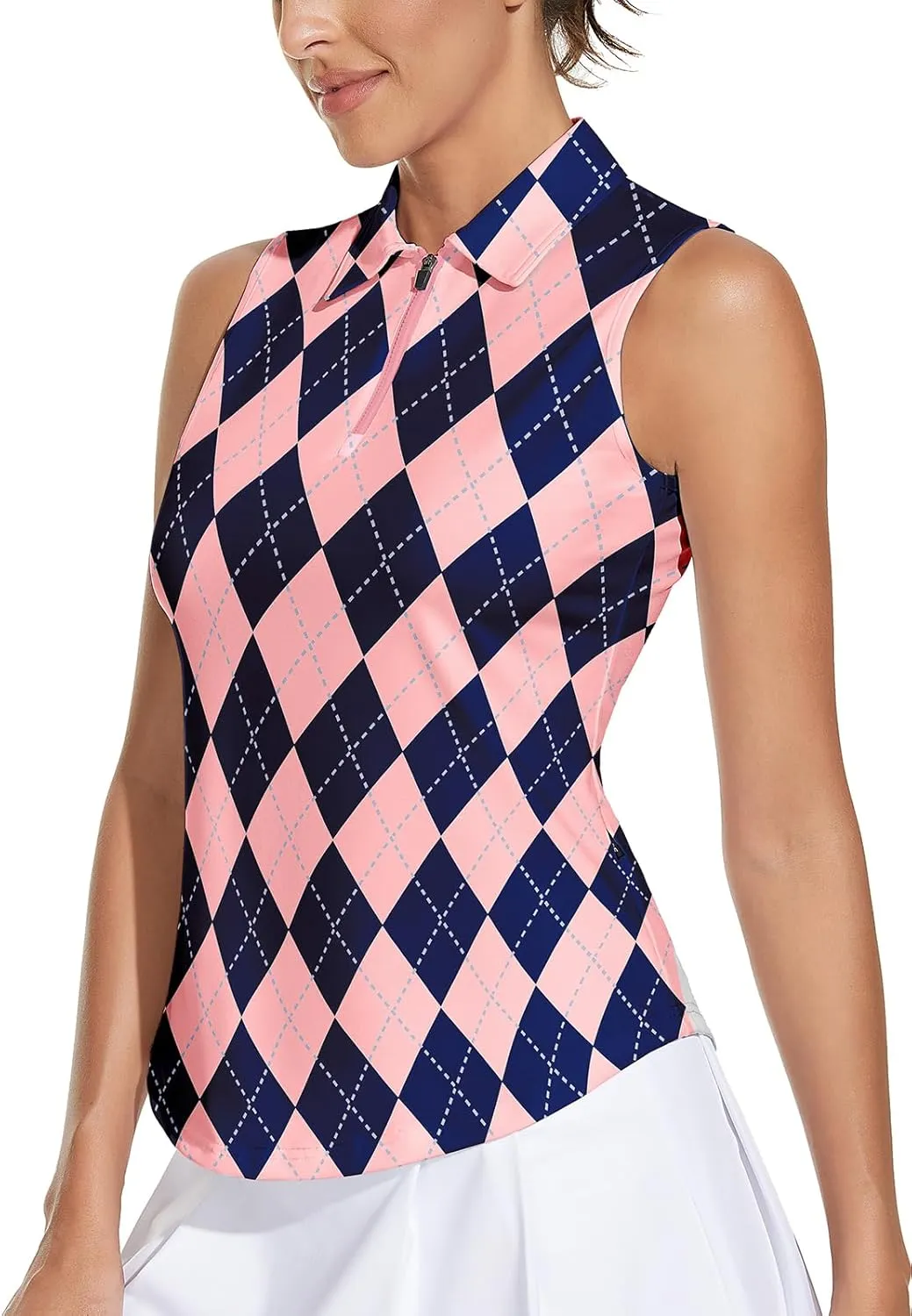 Soneven Womens Sleeveless Golf Shirt Moisture Wicking Athletic Golf Tank Top Printed Polo Tennis Shirts (XS-3XL)