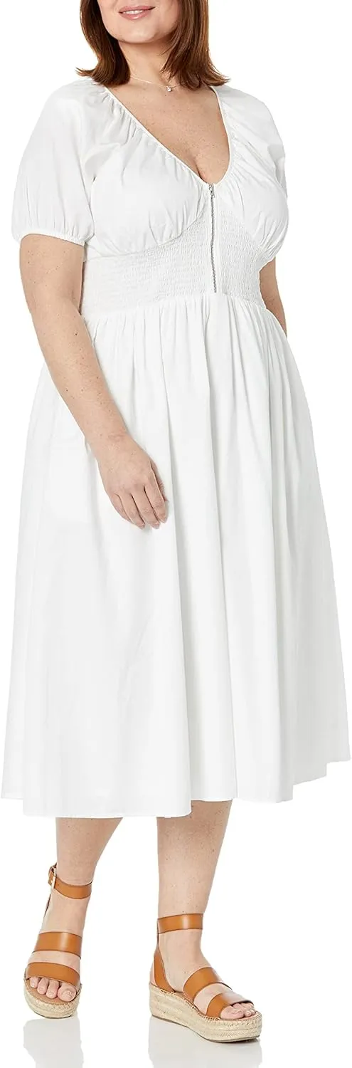 The Drop Women's Daksha Cotton Smocked Zipper Detail Dress