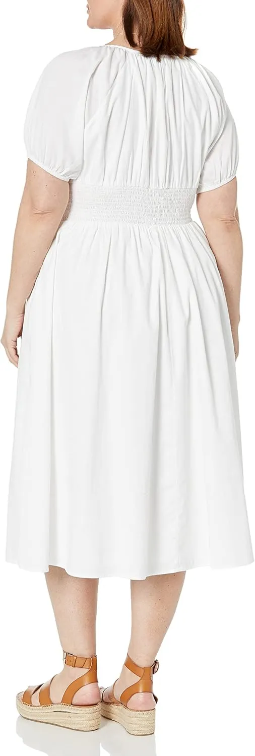 The Drop Women's Daksha Cotton Smocked Zipper Detail Dress