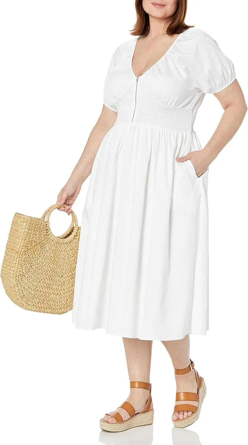The Drop Women's Daksha Cotton Smocked Zipper Detail Dress