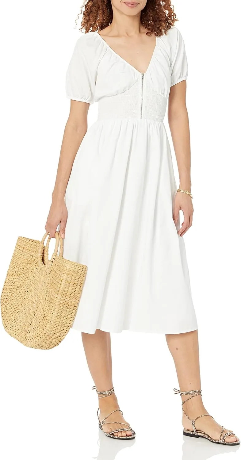 The Drop Women's Daksha Cotton Smocked Zipper Detail Dress