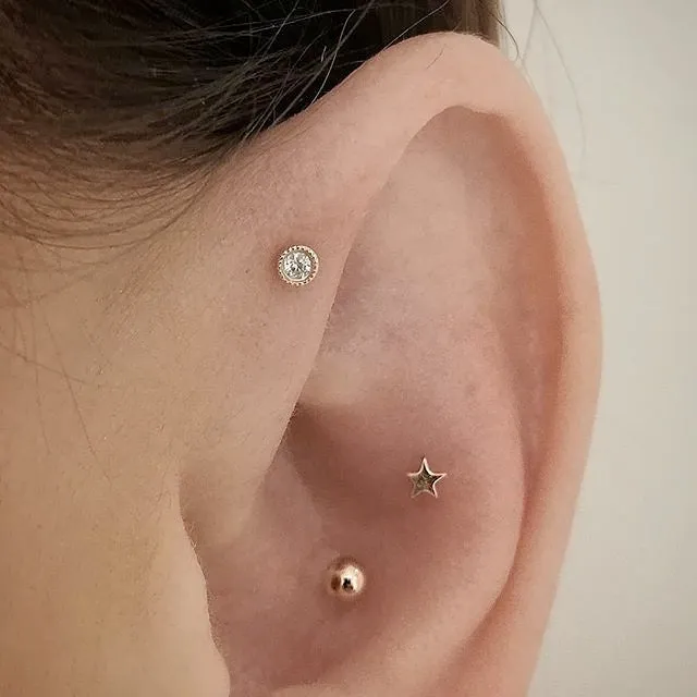 Threaded Star Earring by Maria Tash in 14K Rose Gold. Flat Stud.