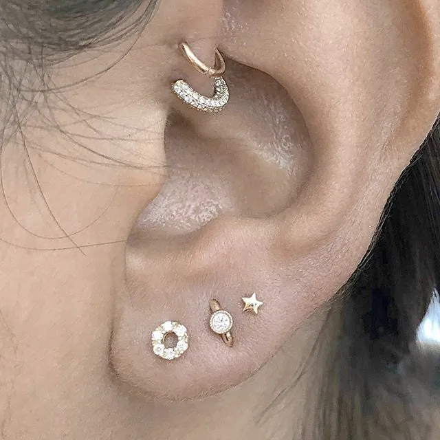 Threaded Star Earring by Maria Tash in 14K Rose Gold. Flat Stud.