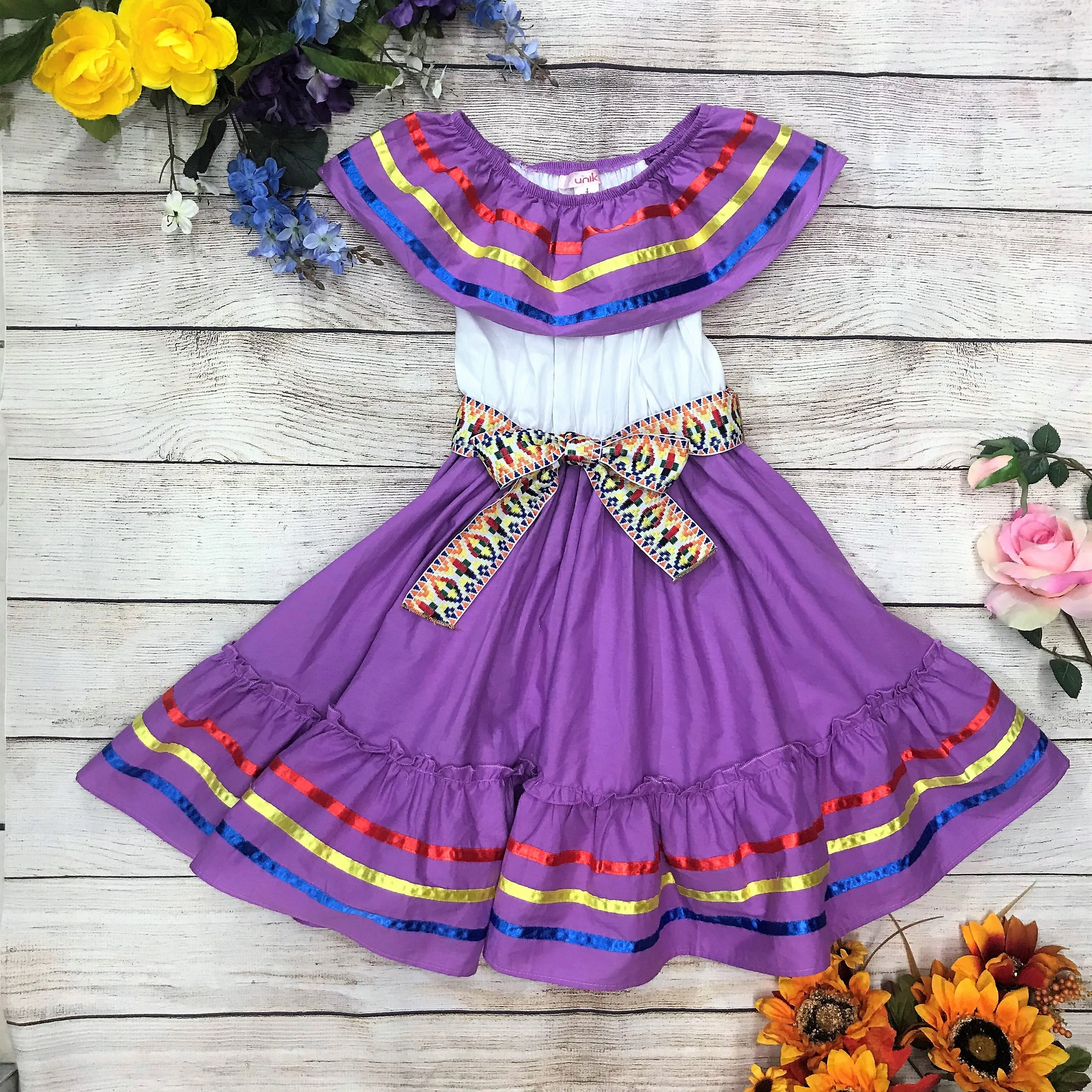 unik Girl's Fancy Traditional Mexican Cinco De Mayo Fiesta Dress Size 4-14