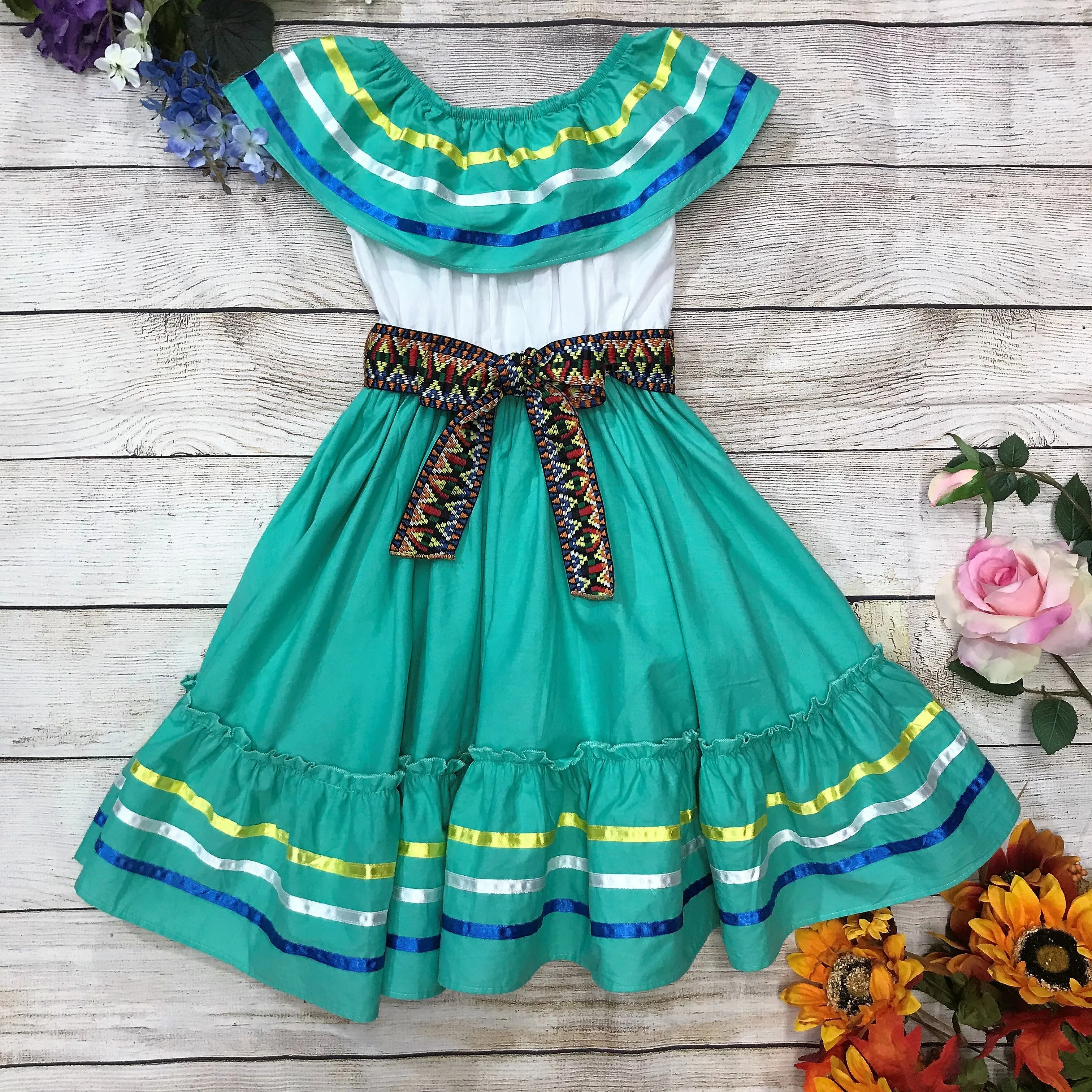 unik Girl's Fancy Traditional Mexican Cinco De Mayo Fiesta Dress Size 4-14