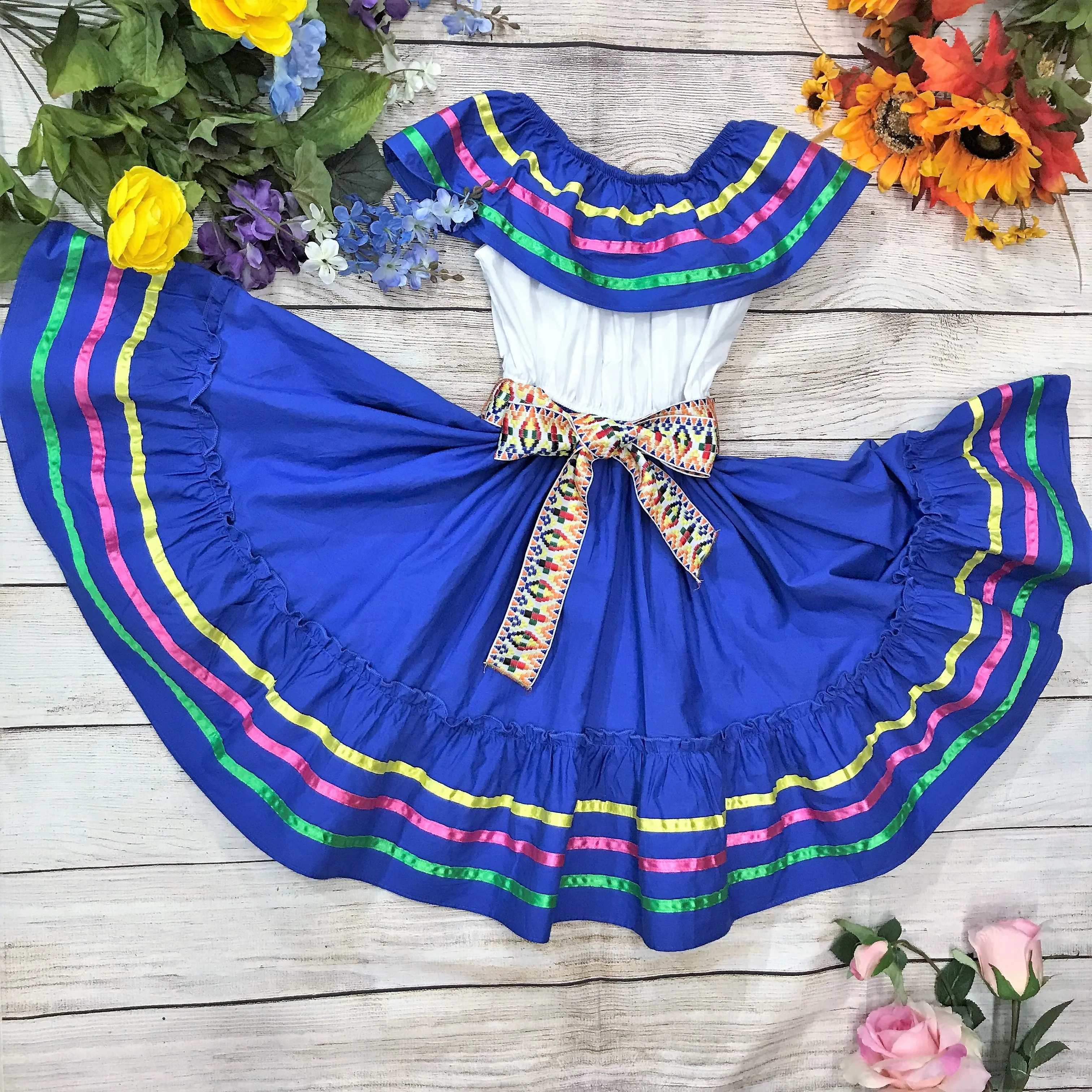 unik Girl's Fancy Traditional Mexican Cinco De Mayo Fiesta Dress Size 4-14