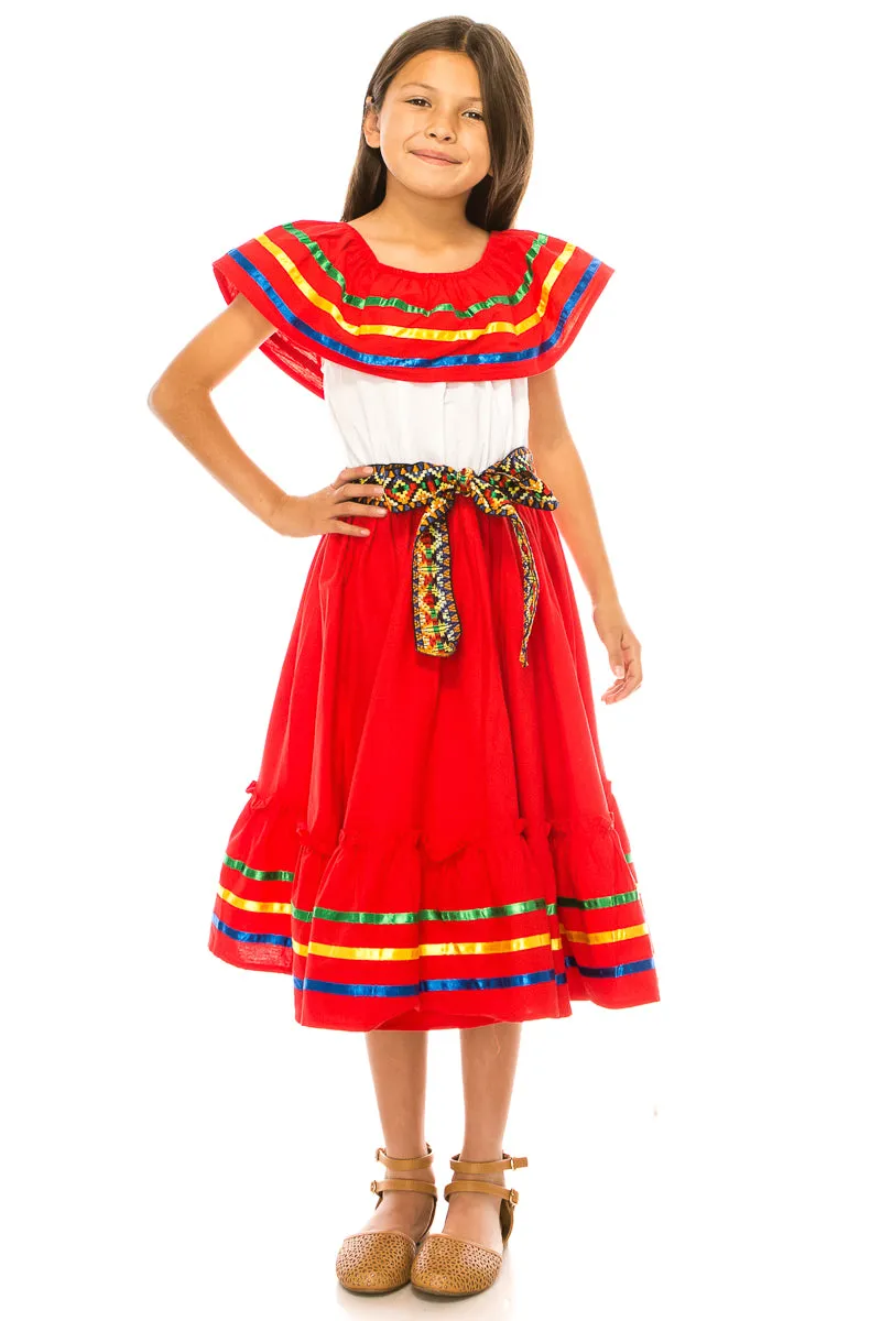 unik Girl's Fancy Traditional Mexican Cinco De Mayo Fiesta Dress Size 4-14