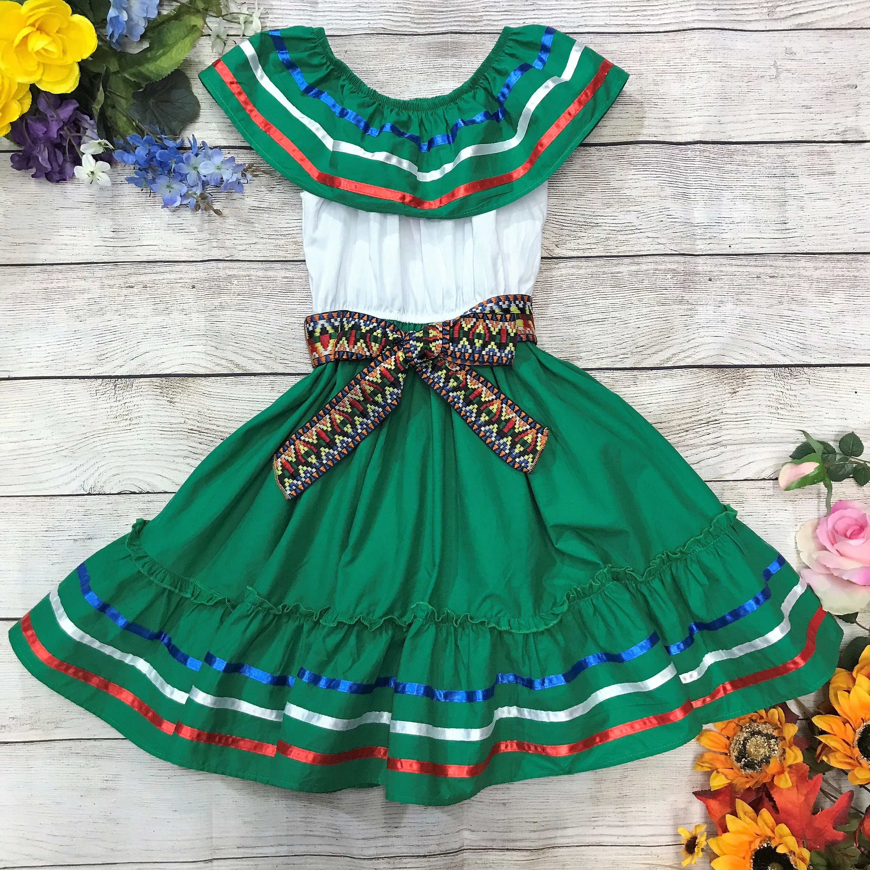 unik Girl's Fancy Traditional Mexican Cinco De Mayo Fiesta Dress Size 4-14