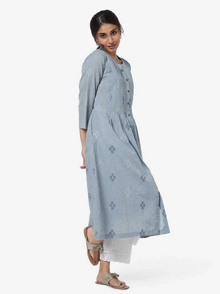 Utsa Light Blue Fit-And-Flare Woven Cotton Kurta