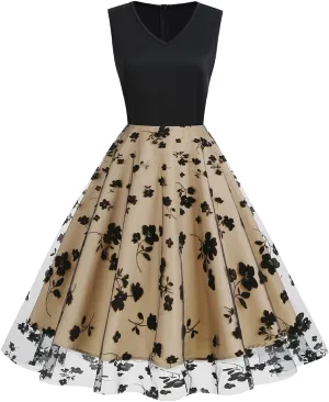 Vintage Dress for Women 1950s Tea Party Embroidered Butterfly Floral A-line Cocktail Homecoming Dress